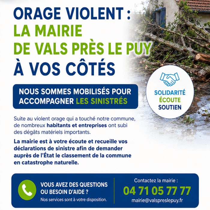 Enregistrement des sinistres dues aux intempéries du 25/07/2026 par la commune de Vals-près-Le Puy